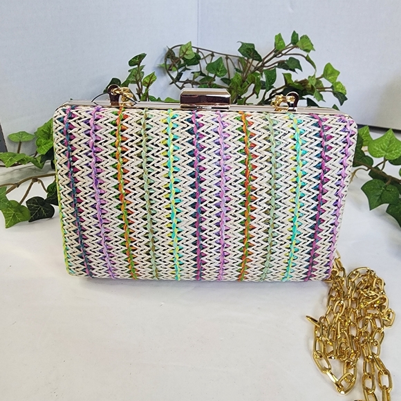 Multi Color Hard Crossbody Clutch Bag with Chain New - Picture 2 of 8